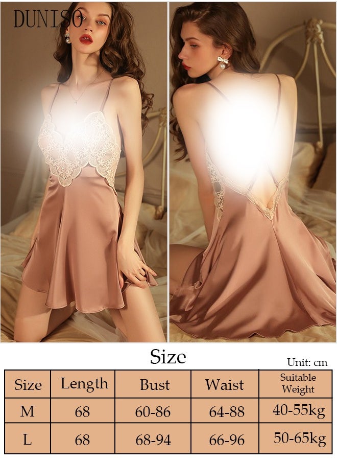 DUNISO - Women's Sleeveless Nightgown Sweet Silk Night Dress Lace V neck Pajama Dress Sleepwear Girls Comfortable Nightwear Summer Home Wear Lounge Dress - Image 1