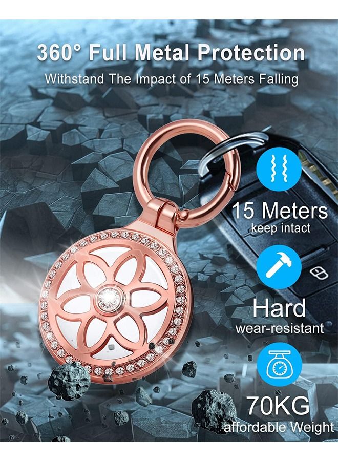 حامل Airtag على شكل زهرة من أحجار الراين، حافظة AirTag مع حلقة مفاتيح، قفل آمن واقٍ متوافق مع الكلاب والقطط والأطفال وما إلى ذلك (ذهبي وردي) - Image 3