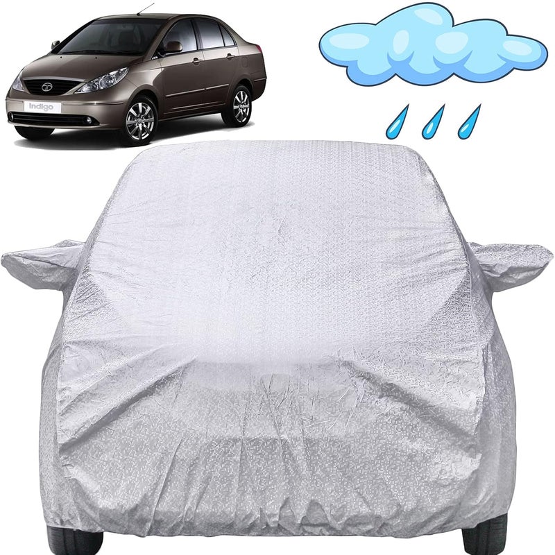 Autofact Indigo Waterproof Car Cover with Mirror Pockets, Shinning Silver Design, Non Woven Fabric,Triple Stitched, Compatible with Tata Indigo Car Cover (2002 to 2005), Indigo Car Accessories - Image 1