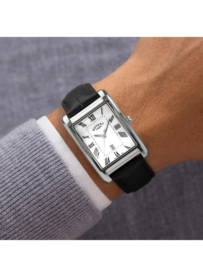 Rotary  Rotary Men's Heritage Astoria Rectangular Stainless Steel Case Black Leather Strap Watch - GS05750/01 for Men | Best Price UAE