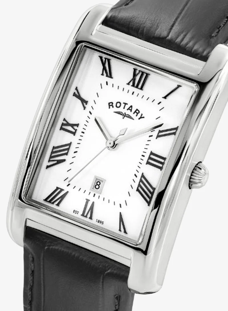 Rotary Rotary Men's Heritage Astoria Rectangular Stainless Steel Case Black Leather Strap Watch - GS05750/01
