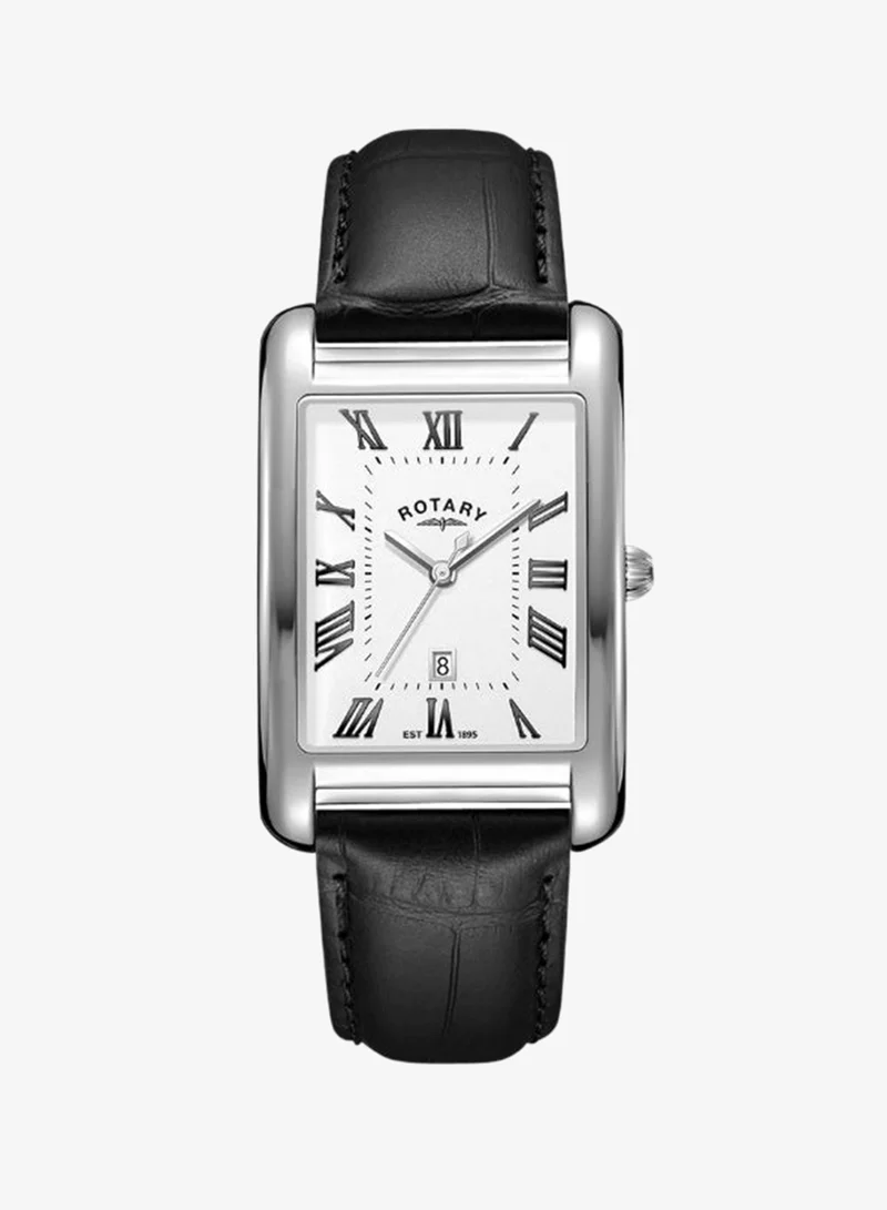 Rotary Rotary Men's Heritage Astoria Rectangular Stainless Steel Case Black Leather Strap Watch - GS05750/01