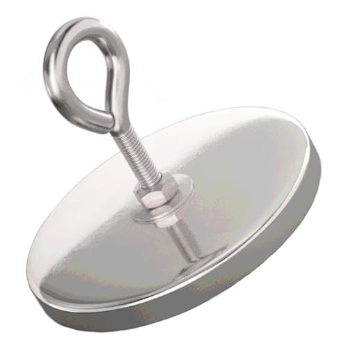 Master Magnetics Ceramic Round Base Magnet with Eyebolt Pack - Heavy-Duty Strong Magnets - 200 lb Pull Each - Chrome-Plated - 4.90” D - 4.187” H - 1-Pack - Image 1