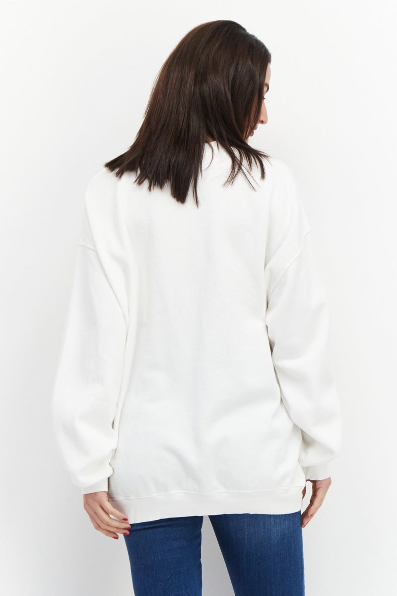 Billabong Women Crew Neck Long Sleeve Printed Sweatshirt, Off White - Image 1