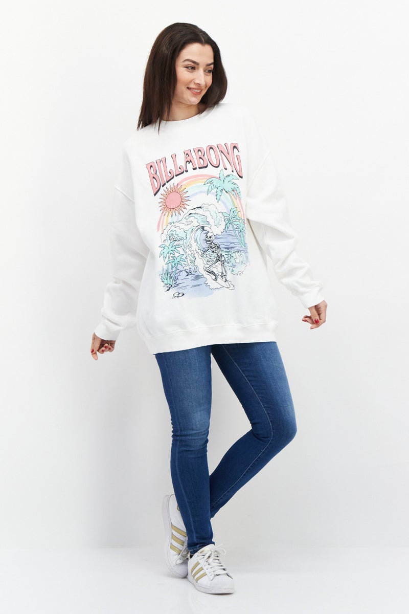 Billabong Women Crew Neck Long Sleeve Printed Sweatshirt, Off White - Image 2
