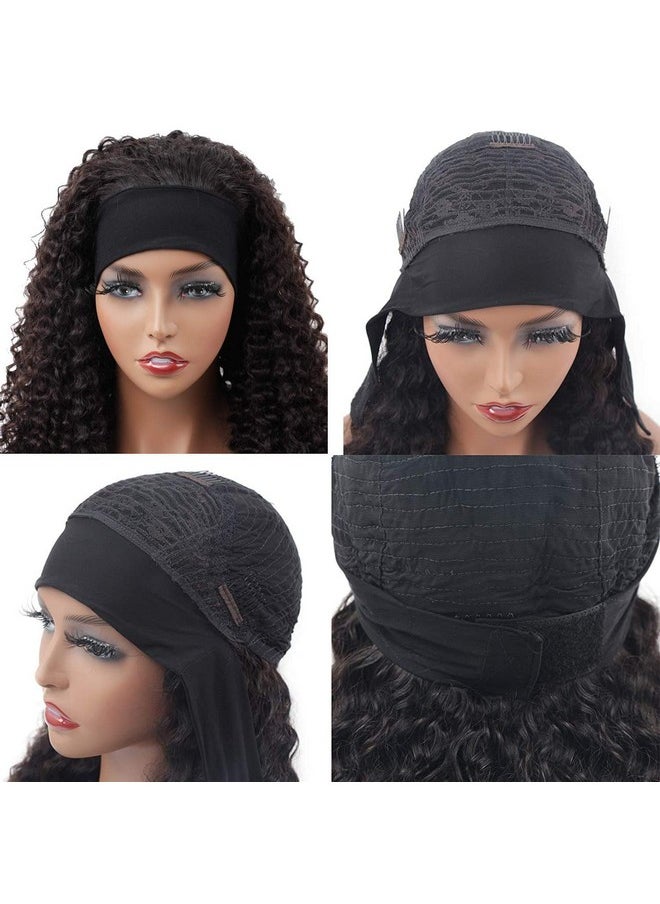 XSY Headband Wig Human Hair Deep Wave 16 Inch Wig Glueless Headband Wig Deep Wave None Lace Front Wigs Human Hair For Black Women 150% Density Wig Curly Hair Natural Color  - Image 4