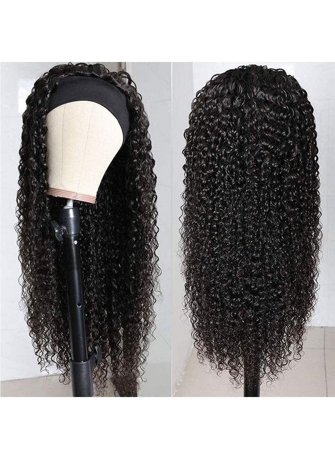 XSY Headband Wig Human Hair Deep Wave 16 Inch Wig Glueless Headband Wig Deep Wave None Lace Front Wigs Human Hair For Black Women 150% Density Wig Curly Hair Natural Color  - Image 2