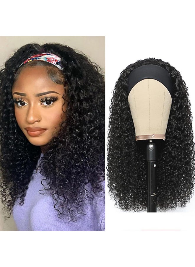XSY Headband Wig Human Hair Deep Wave 16 Inch Wig Glueless Headband Wig Deep Wave None Lace Front Wigs Human Hair For Black Women 150% Density Wig Curly Hair Natural Color  - Image 1