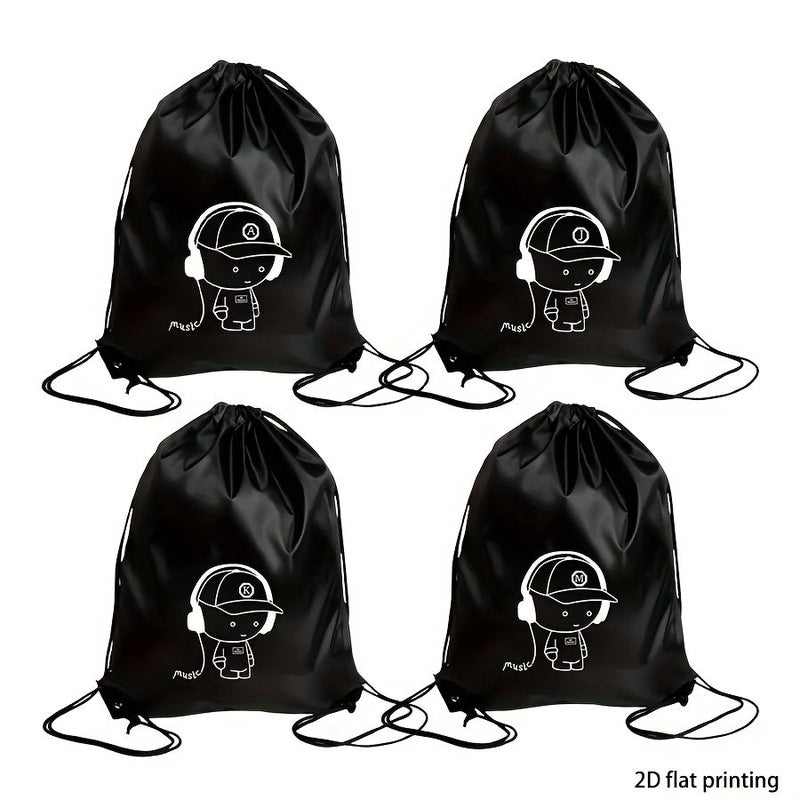 Black Drawstring Backpack For Sports Fitness Travel And Daily Commute With 2D Flat Printing - Image 1