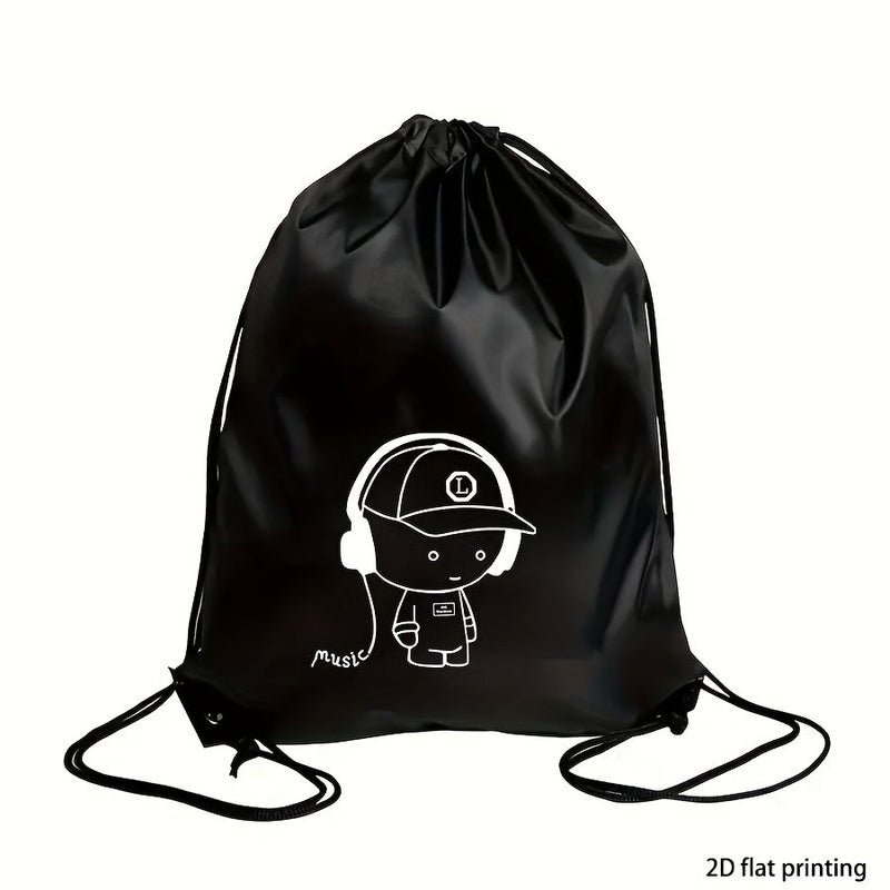 Black Drawstring Backpack For Sports Fitness Travel And Daily Commute With 2D Flat Printing - Image 3