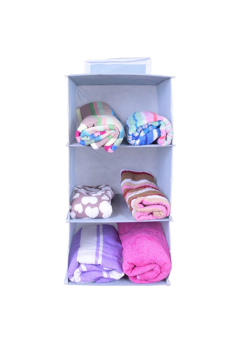 MBW Hanging Closet Organizer, Hanging Closet Organizer, Hanging Storage Shelves for Baby Room Cloth Hanging Shelves Collapsible, and Easy Mount (Pack of 1, 3 Shelves||Grey||) - Image 1