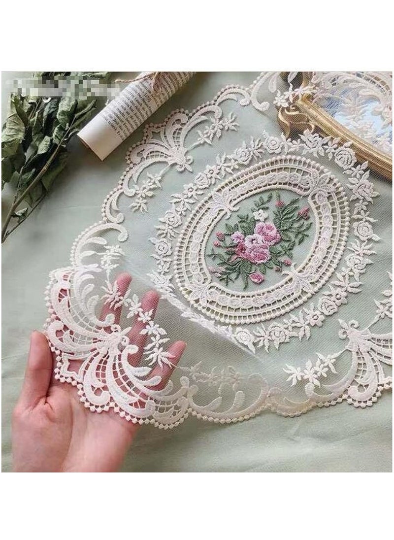 RTYY Retro Lace Placemats, French Crochet Doilies, Handmade Embroidered Table Mats, 12x16.5inch Beige Place Mats Cup Mat  - Image 1