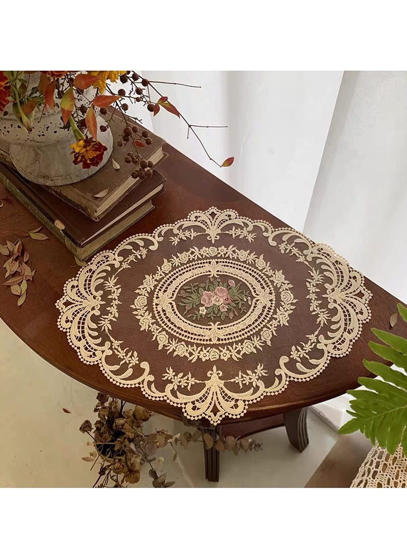 RTYY Retro Lace Placemats, French Crochet Doilies, Handmade Embroidered Table Mats, 12x16.5inch Beige Place Mats Cup Mat  - Image 2
