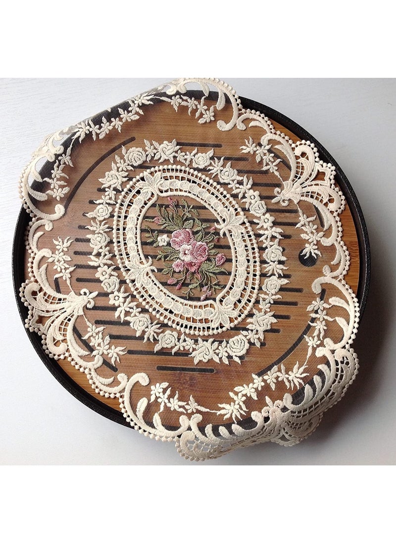 RTYY Retro Lace Placemats, French Crochet Doilies, Handmade Embroidered Table Mats, 12x16.5inch Beige Place Mats Cup Mat  - Image 3