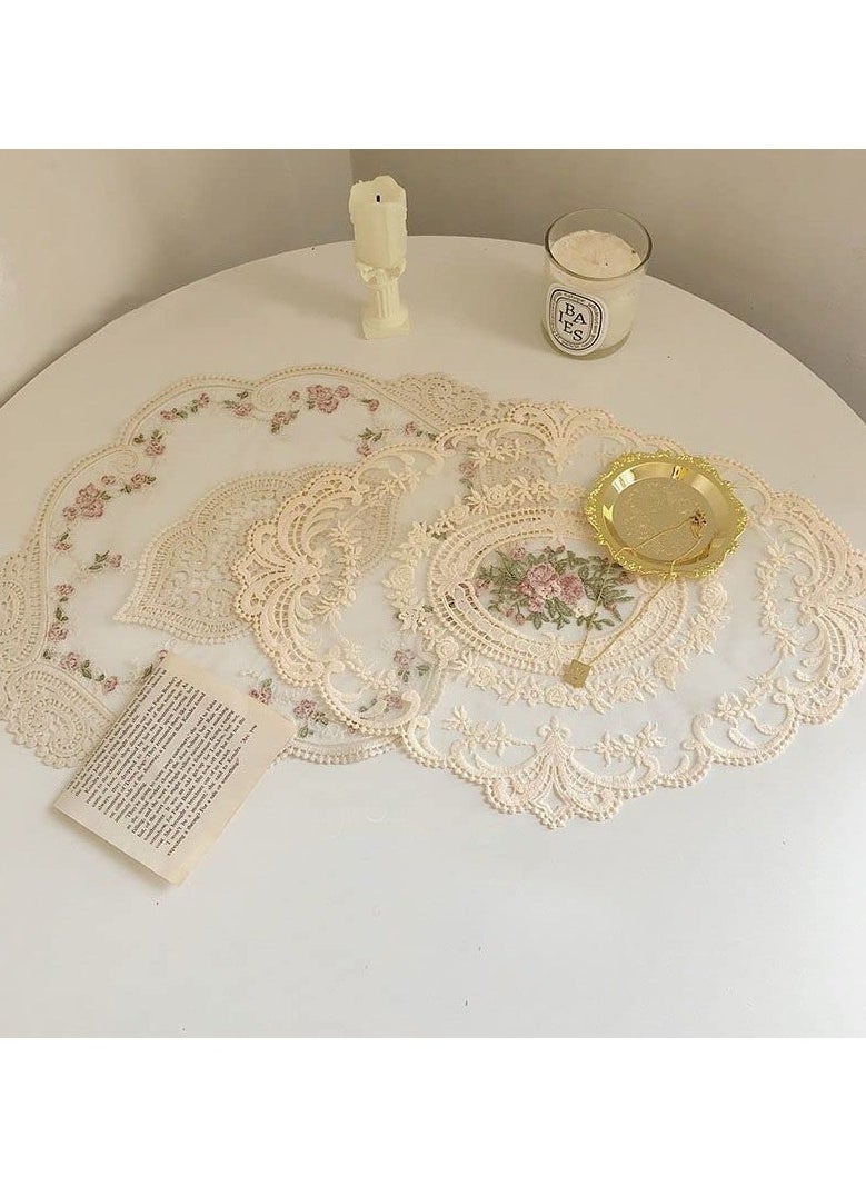 RTYY Retro Lace Placemats, French Crochet Doilies, Handmade Embroidered Table Mats, 12x16.5inch Beige Place Mats Cup Mat  - Image 5