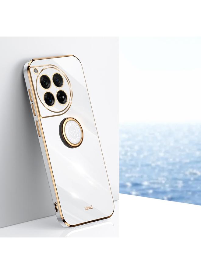 erorex For OnePlus Ace 3 XINLI Straight Edge 6D Electroplate TPU Phone Case with Ring Holder(White)
