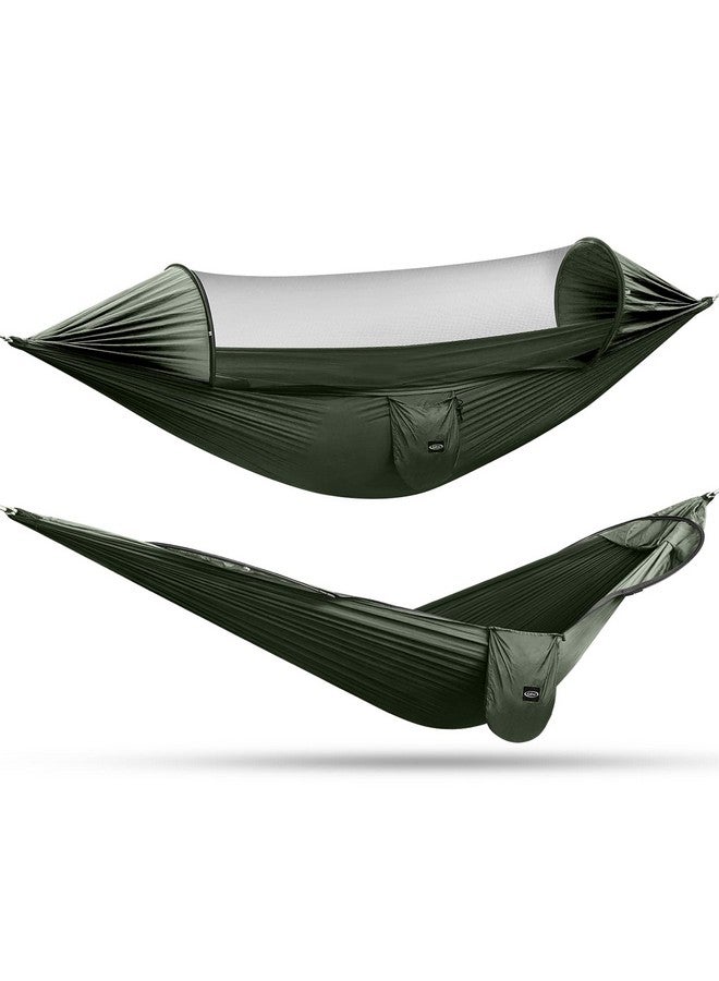 G4Free Large Camping Hammock with Mosquito Net Pop-up Parachute Lightweight Hanging Hammocks Tree Straps Swing Hammock Bed for Outdoor Backpacking Backyard Hiking (Army Green) - Image 1