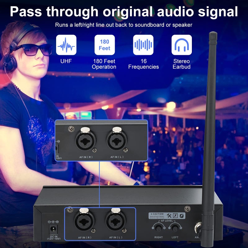 Levusu Pro UHF Dual Wireless in-Ear Monitor System with Earphone,180Ft, Rack Mount, Professional IEM Stereo System Transmitter and Beltpack for Studio, Band Rehearsal, Live Performance (2 Bodypack) - Image 4