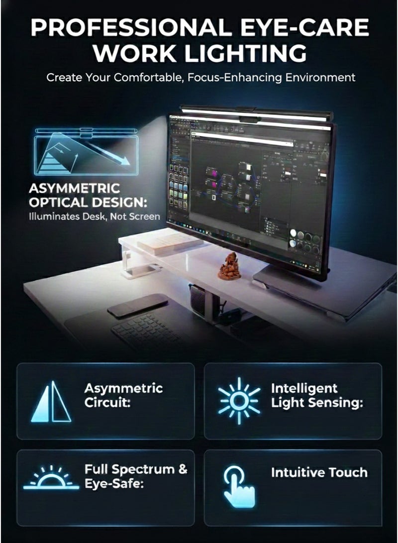 Fullight LED Monitor Light Bar with RGB Ambient Backlight, No-Glare Screen Lamp, USB Powered E-Reading Light with Touch Control for Home, Office & Gaming – 442×24 mm - Image 3