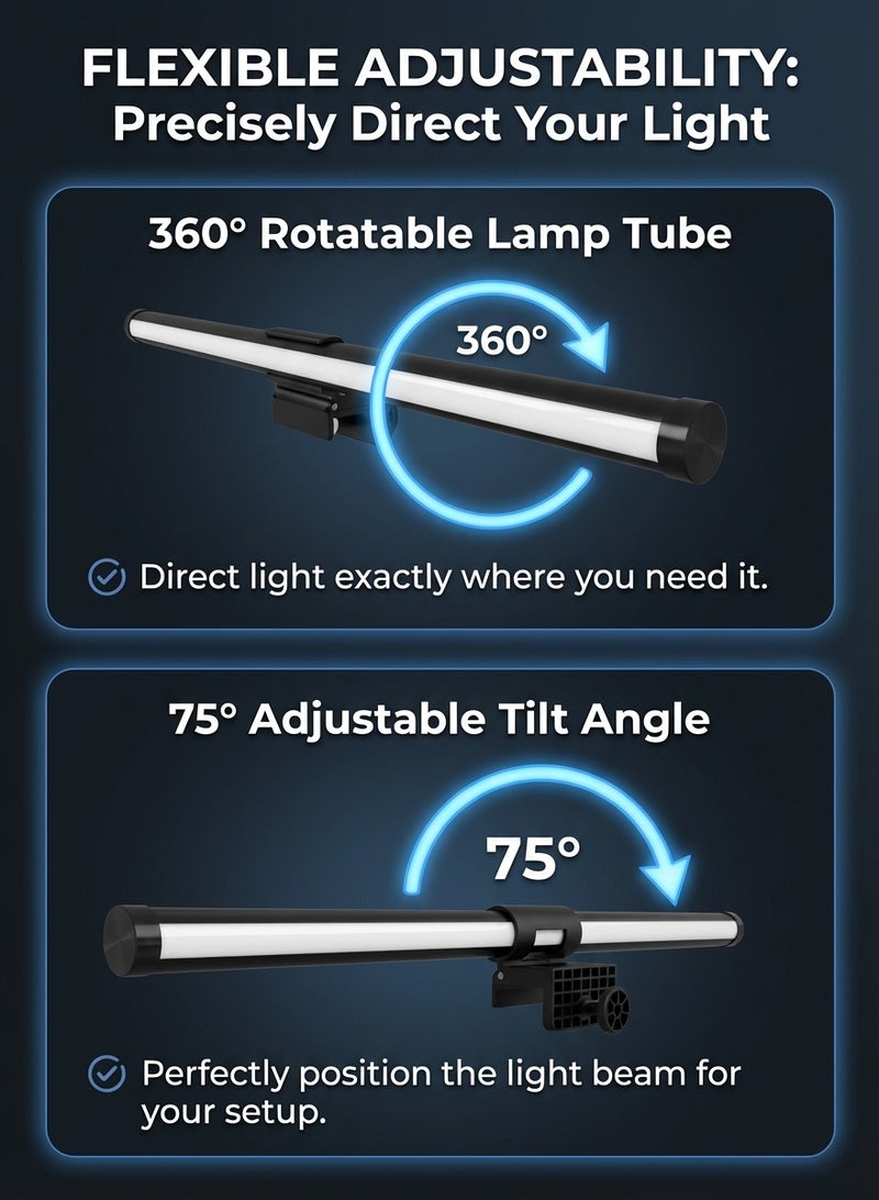 Fullight LED Monitor Light Bar with RGB Ambient Backlight, No-Glare Screen Lamp, USB Powered E-Reading Light with Touch Control for Home, Office & Gaming – 442×24 mm - Image 4