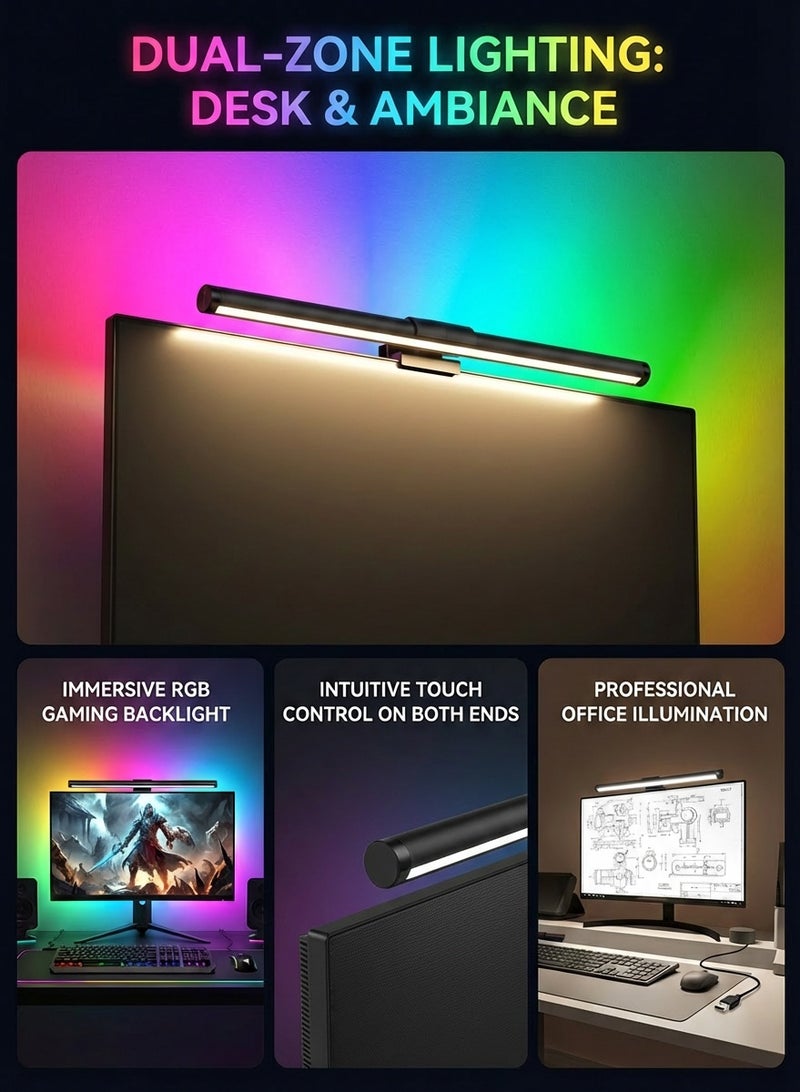 Fullight LED Monitor Light Bar with RGB Ambient Backlight, No-Glare Screen Lamp, USB Powered E-Reading Light with Touch Control for Home, Office & Gaming – 442×24 mm - Image 5
