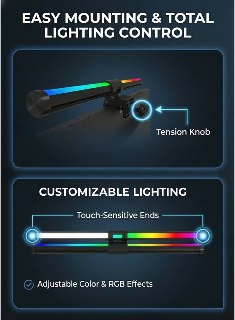 Fullight LED Monitor Light Bar with RGB Ambient Backlight, No-Glare Screen Lamp, USB Powered E-Reading Light with Touch Control for Home, Office & Gaming – 442×24 mm - Image 2