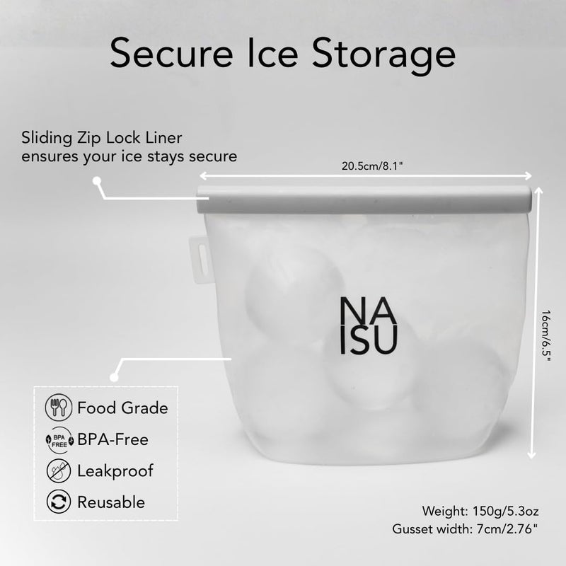 NAISU Clear Ice Silicone Storage Bag â€“ Reusable Freezer Bag for Crystal-Clear Ice Balls & Cubes, Leakproof, Food-Grade, Ideal for Whiskey & Cocktails - Image 2