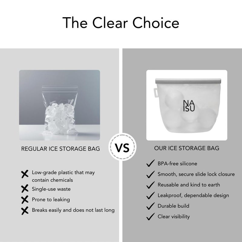 NAISU Clear Ice Silicone Storage Bag â€“ Reusable Freezer Bag for Crystal-Clear Ice Balls & Cubes, Leakproof, Food-Grade, Ideal for Whiskey & Cocktails - Image 3