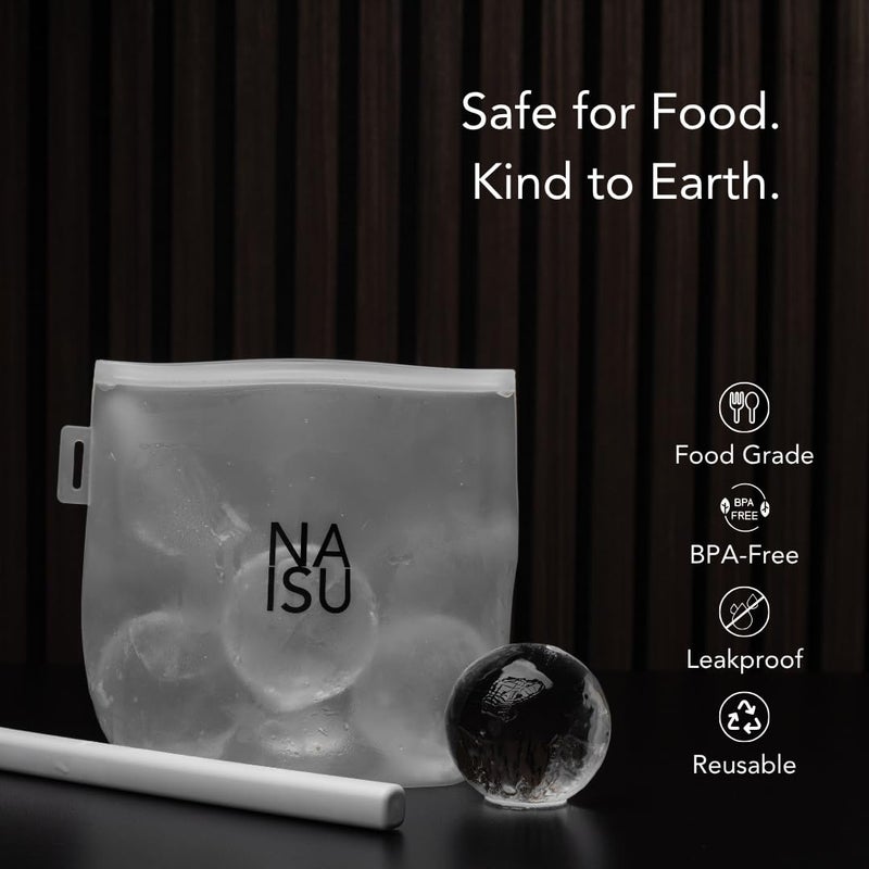NAISU Clear Ice Silicone Storage Bag â€“ Reusable Freezer Bag for Crystal-Clear Ice Balls & Cubes, Leakproof, Food-Grade, Ideal for Whiskey & Cocktails - Image 5