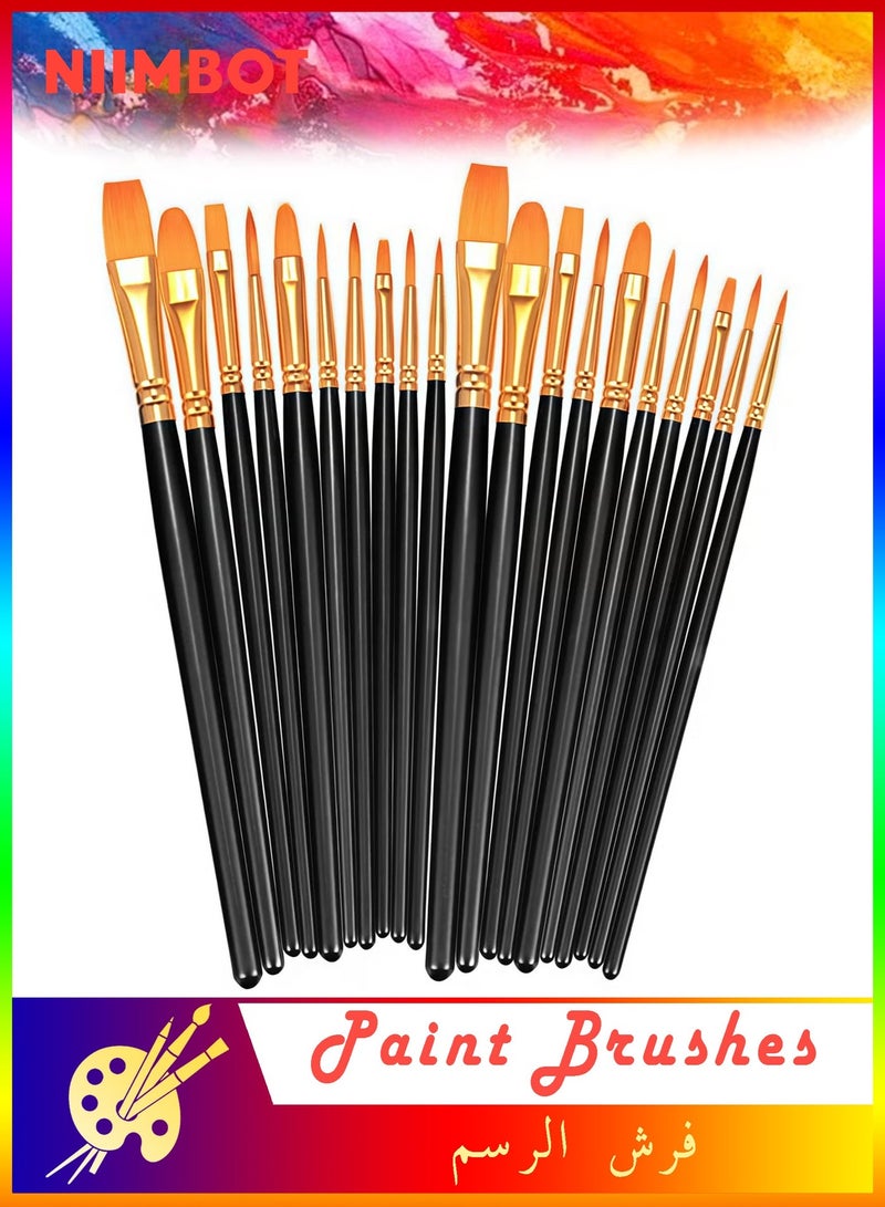 NIIMBOT 20 Pcs Round Pointed Tip Paintbrushes Nylon Hair Artist Acrylic Paint Brushes for Acrylic Oil Watercolor, Face Nail Art, Miniature Detailing & Rock Painting, Black - Image 1