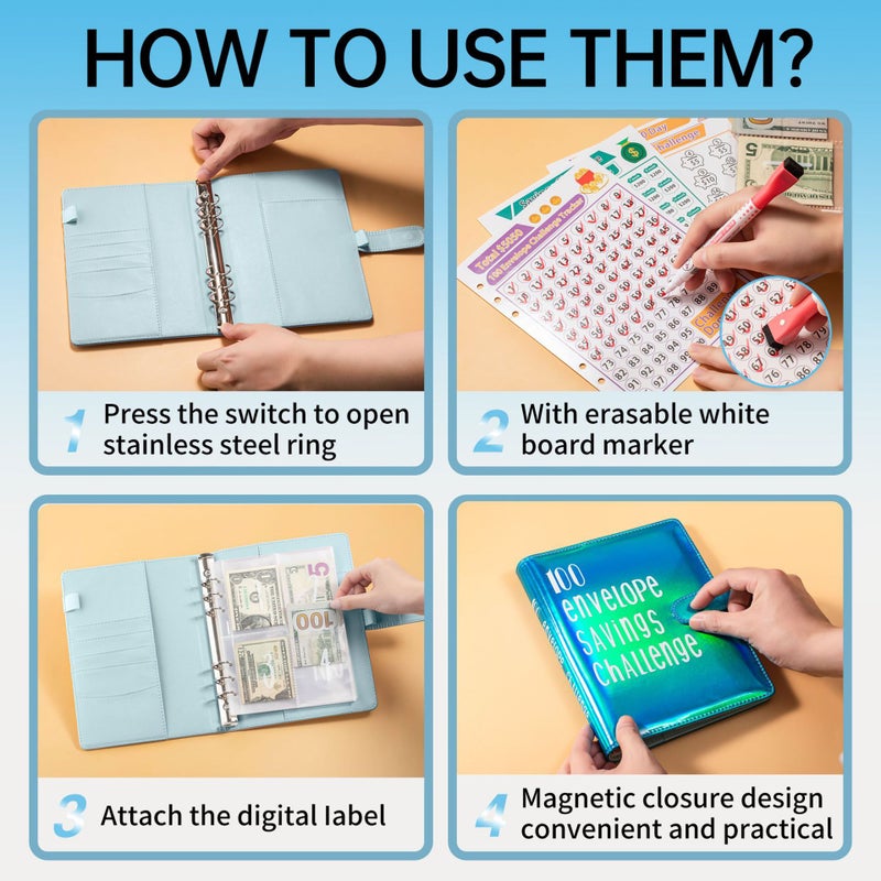 100Envelope Challengebinder Couple'S 100-Day Challenge Saving Money Saving Book Loose-Leaf Notebook - Image 5