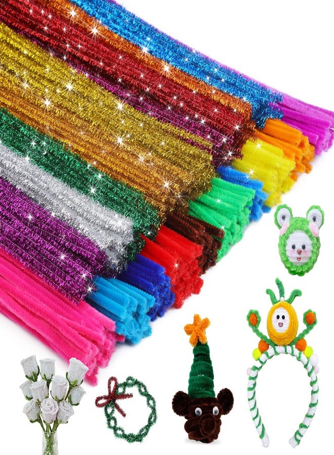 Iuuidu 200Pcs Pipe Cleaners Chenille Stem Mixed Color, 100Pcs Glitter Color +100Pcs Bright Color Craft Pipe Cleaners, Fuzzy Sticks Pipe Cleaners Bulk for Arts and Crafts, Xmas Home Decoration - Image 1