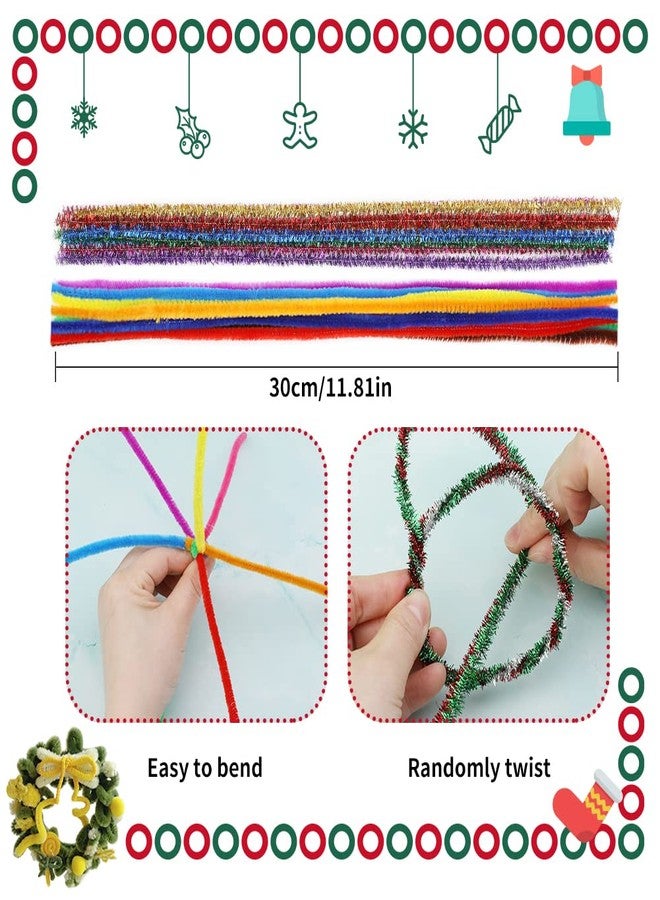 Iuuidu 200Pcs Pipe Cleaners Chenille Stem Mixed Color, 100Pcs Glitter Color +100Pcs Bright Color Craft Pipe Cleaners, Fuzzy Sticks Pipe Cleaners Bulk for Arts and Crafts, Xmas Home Decoration - Image 2