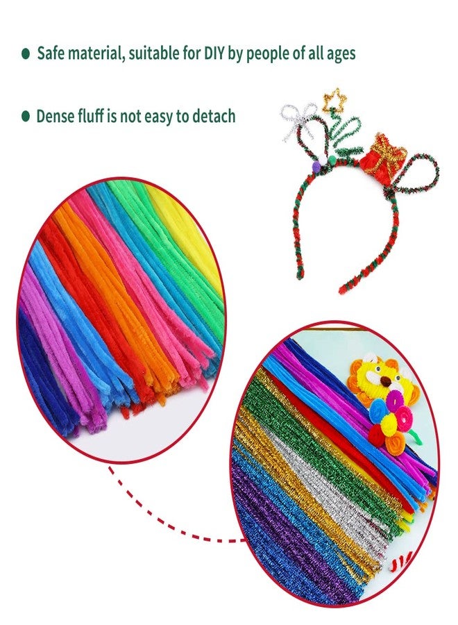 Iuuidu 200Pcs Pipe Cleaners Chenille Stem Mixed Color, 100Pcs Glitter Color +100Pcs Bright Color Craft Pipe Cleaners, Fuzzy Sticks Pipe Cleaners Bulk for Arts and Crafts, Xmas Home Decoration - Image 5
