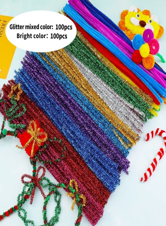 Iuuidu 200Pcs Pipe Cleaners Chenille Stem Mixed Color, 100Pcs Glitter Color +100Pcs Bright Color Craft Pipe Cleaners, Fuzzy Sticks Pipe Cleaners Bulk for Arts and Crafts, Xmas Home Decoration - Image 4