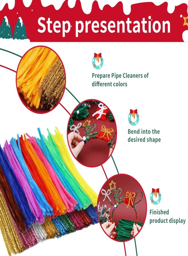 Iuuidu 200Pcs Pipe Cleaners Chenille Stem Mixed Color, 100Pcs Glitter Color +100Pcs Bright Color Craft Pipe Cleaners, Fuzzy Sticks Pipe Cleaners Bulk for Arts and Crafts, Xmas Home Decoration - Image 3
