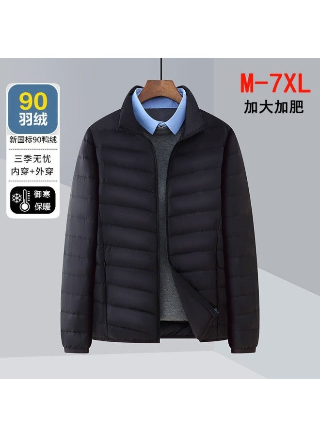 Men's Lightweight Stand Collar Down Jacket Dad 90  Duck Down Fashion Casual Warm Jacket Winter Thin Jacket