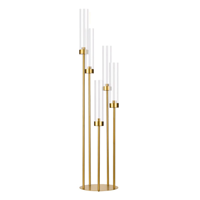 Fullvaseer Tall 5 Arm Candle Holder for Wedding Table,39.4'' Tall Candelabra with Acrylic Lampshade for Birthday Party Home Decoration Halloween Christmas Day Fit LED Taper Candles - Image 1