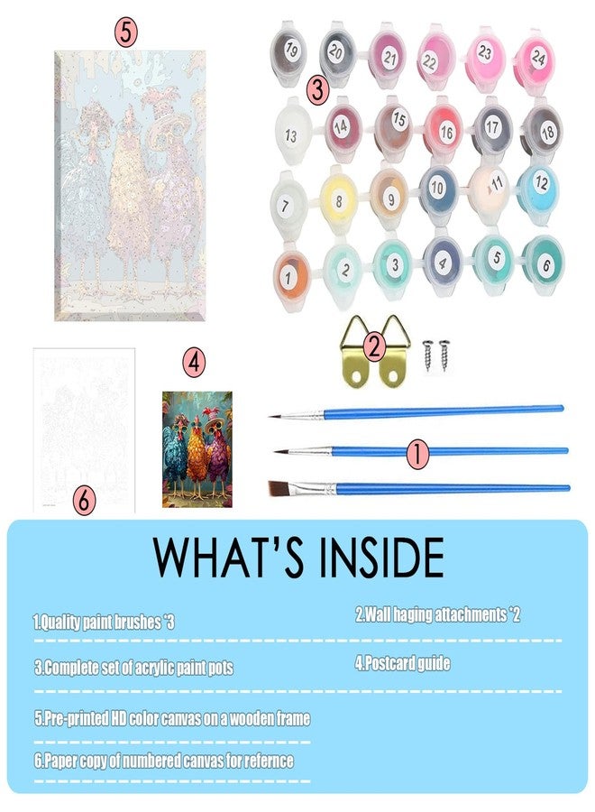 Hestarcul Framed Paint by Numbers Kit for Adults,Painting by Numbers Kits with Framed on Canva for Beginner,DIY Watercolor Oil Painting Frame for Birthday Gift Decor for Home Wall. (chicken1) - Image 4