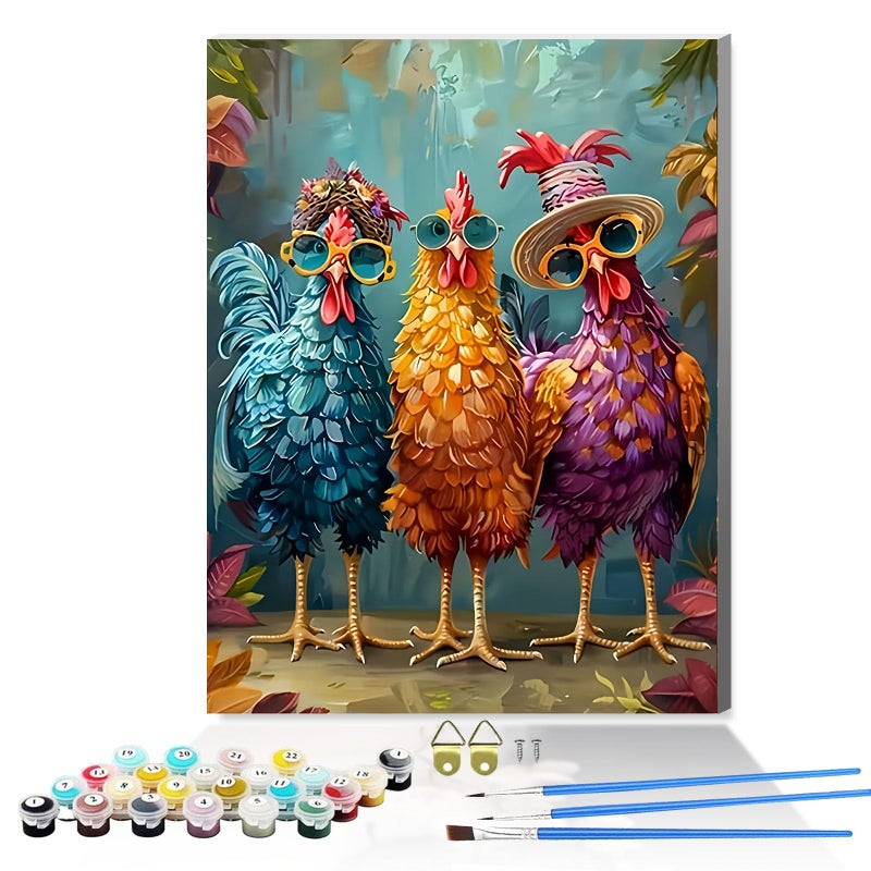Hestarcul Framed Paint by Numbers Kit for Adults,Painting by Numbers Kits with Framed on Canva for Beginner,DIY Watercolor Oil Painting Frame for Birthday Gift Decor for Home Wall. (chicken1) - Image 1