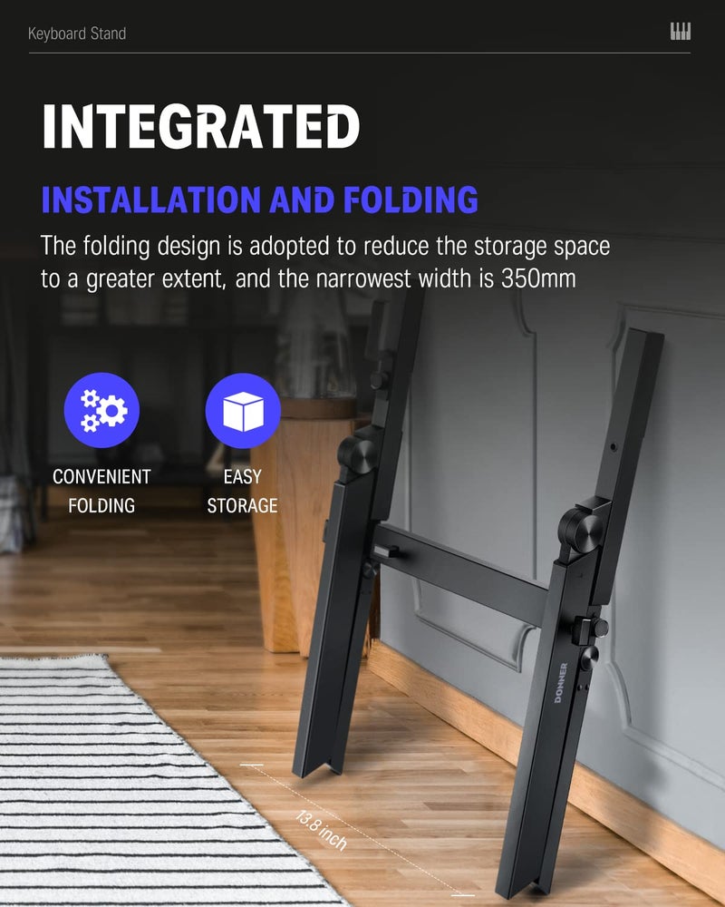 Donner Folding Keyboard Stand, Z-style Heavy-Duty Portable Piano Stand, Adjustable and Collapsible, Suitable for 37 54 61 88 Key MIDI Keyboard Electronic Keyboards Digital Pianos, DKS-100 - Image 2