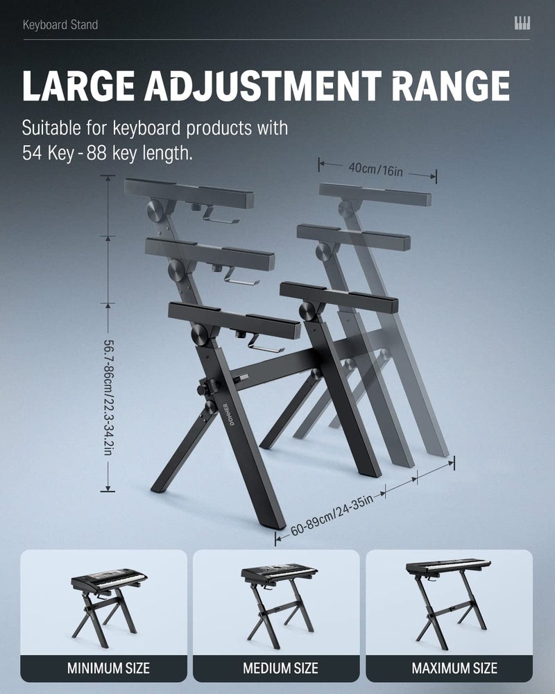 Donner Folding Keyboard Stand, Z-style Heavy-Duty Portable Piano Stand, Adjustable and Collapsible, Suitable for 37 54 61 88 Key MIDI Keyboard Electronic Keyboards Digital Pianos, DKS-100 - Image 4