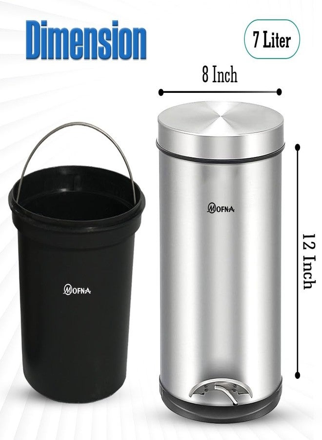 mofna Stainless Steel Plain Dustbin with Pedal, Trash Can, Wastebasket, Garbage Bin for Home, Office, Bathroom, Bedroom, Toilet, Outdoor, Indoor and Kitchen, (8x12 In -7 Liter, Silver), Pack of 1 - Image 2