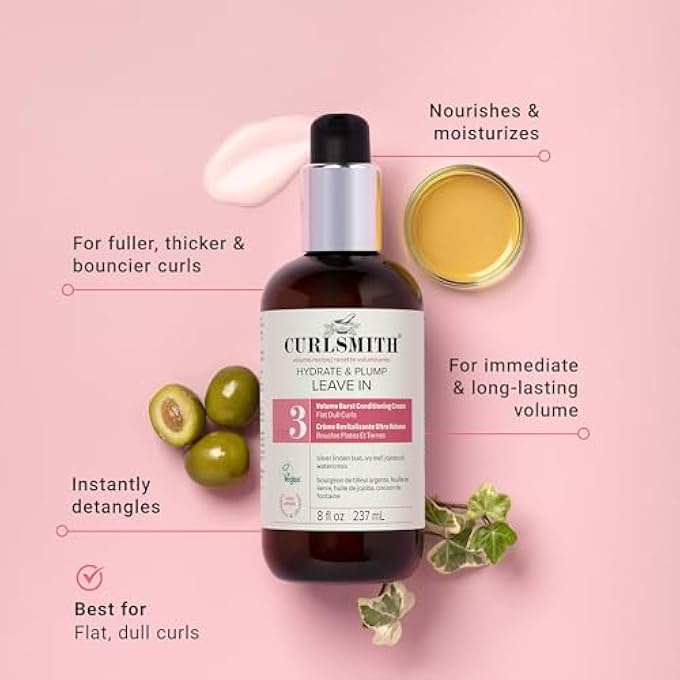 CURLSMITH HYDRATE & PLUMP LEAVE-IN - LIGHTWEIGHT LEAVE-IN CONDITIONER FOR CURLS, MOISTURISING & VOLUMIZING, FOR ALL CURL TYPES, VEGAN AND CRUELTY FREE (8 OZ) - Image 3