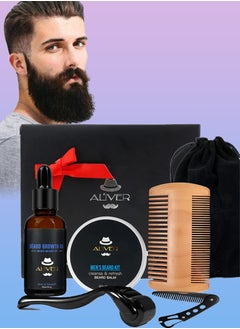 ALIVER Beard Growth Kit with Beard Growth Oil Beard Balm and Beard Roller for Men care Beard Trimming Kit with Comb Beard Growth Serum with Microneedle Roller Beard Regrowth Beard Grooming Kit  - Image 1