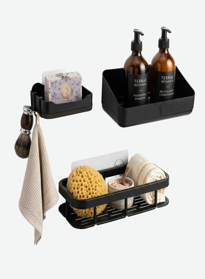 KROYWEN Self-Adhesive Multipurpose Wall Mounted Bathroom Shelves | Space-Saving Storage Organizer Racks for Bathroom and Kitchen Accessories Soap Dish + Shelve + Rack Shelve (3 Pcs Set) - Image 3