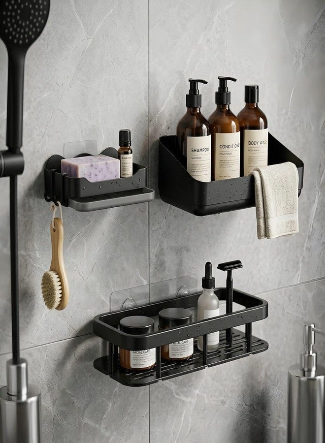 KROYWEN Self-Adhesive Multipurpose Wall Mounted Bathroom Shelves | Space-Saving Storage Organizer Racks for Bathroom and Kitchen Accessories Soap Dish + Shelve + Rack Shelve (3 Pcs Set) - Image 1