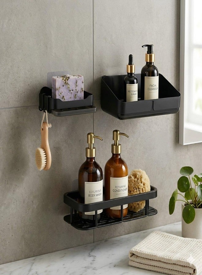 KROYWEN Self-Adhesive Multipurpose Wall Mounted Bathroom Shelves | Space-Saving Storage Organizer Racks for Bathroom and Kitchen Accessories Soap Dish + Shelve + Rack Shelve (3 Pcs Set) - Image 2