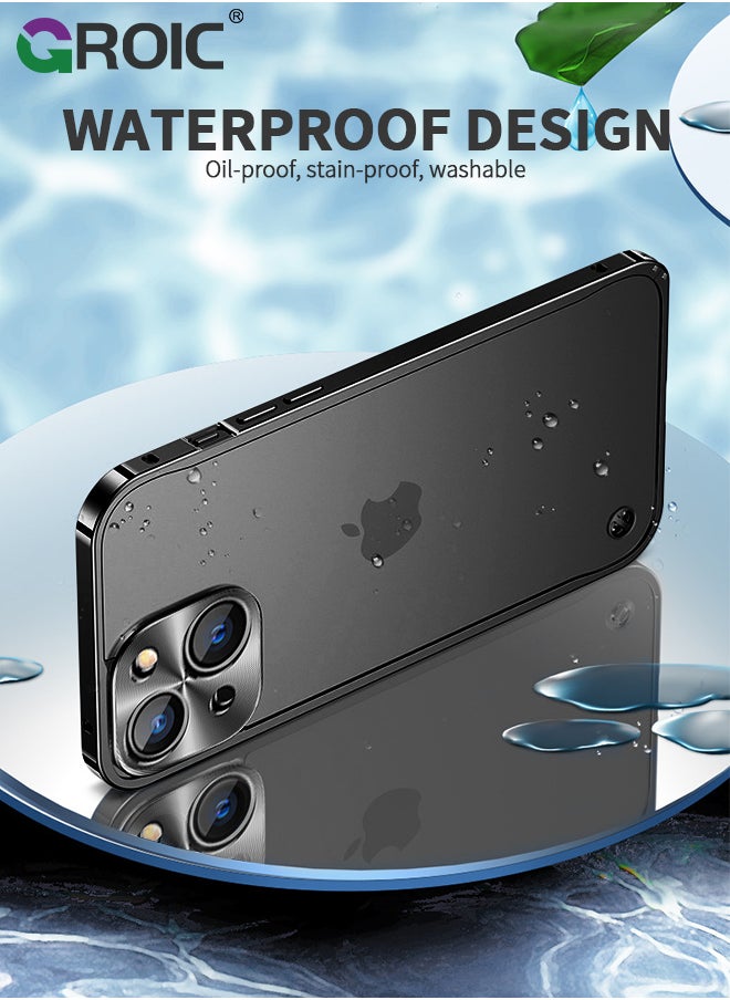 GROIC - Metal Frame Black Case for iPhone 15, Ultra Slim Frosted PC Matte Back with Lanyard Holes Lock Type Aluminum Alloy Bumper - Image 1