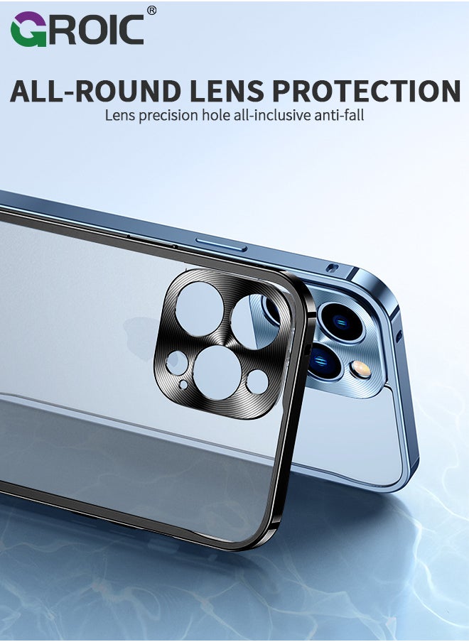 GROIC - Metal Frame Black Case for iPhone 15, Ultra Slim Frosted PC Matte Back with Lanyard Holes Lock Type Aluminum Alloy Bumper - Image 1
